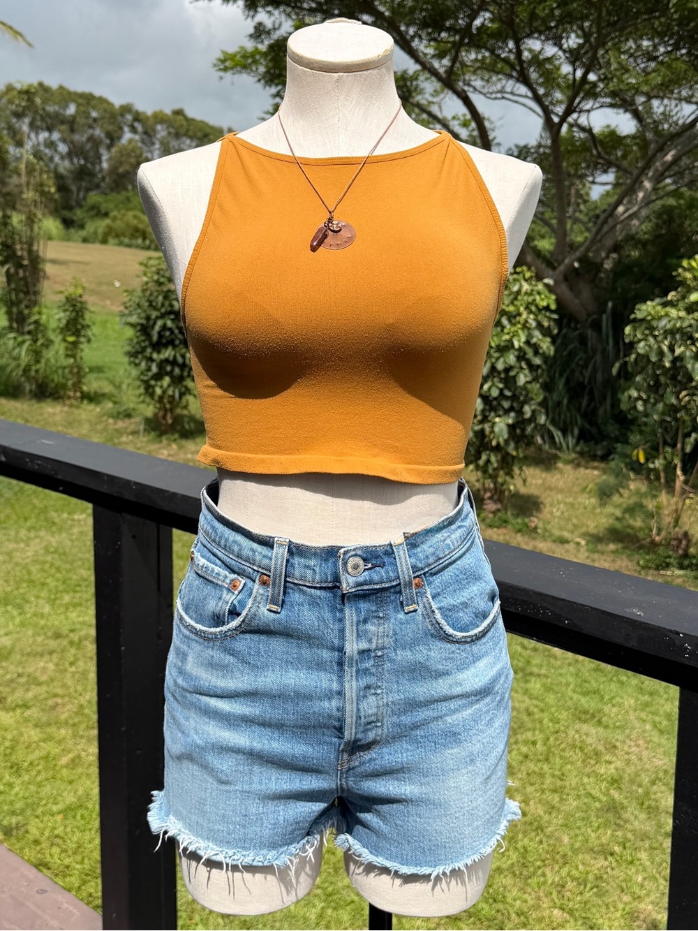 Free People Intimately High Neck Crop Tank XS/S Mustard Gold Stretch